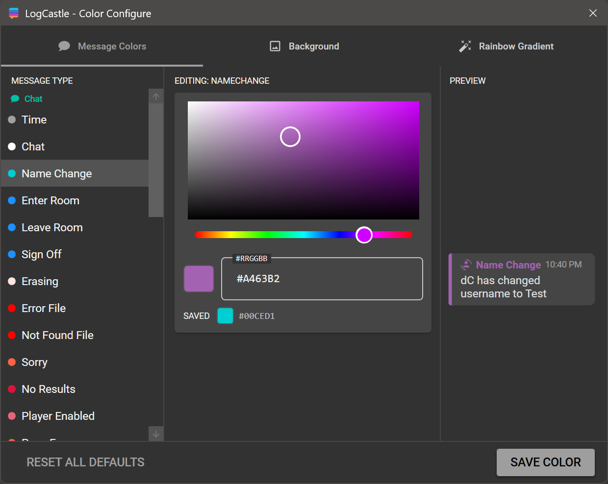 Change message colors