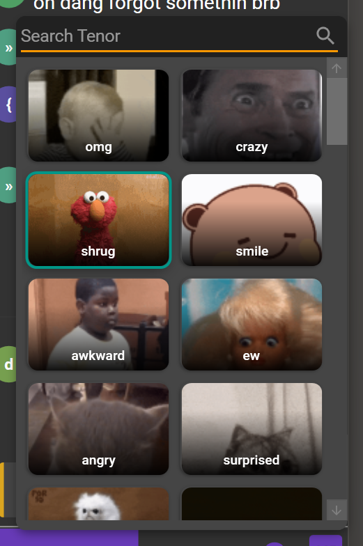 GIF popup window with categories