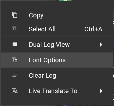 Log window right-click options